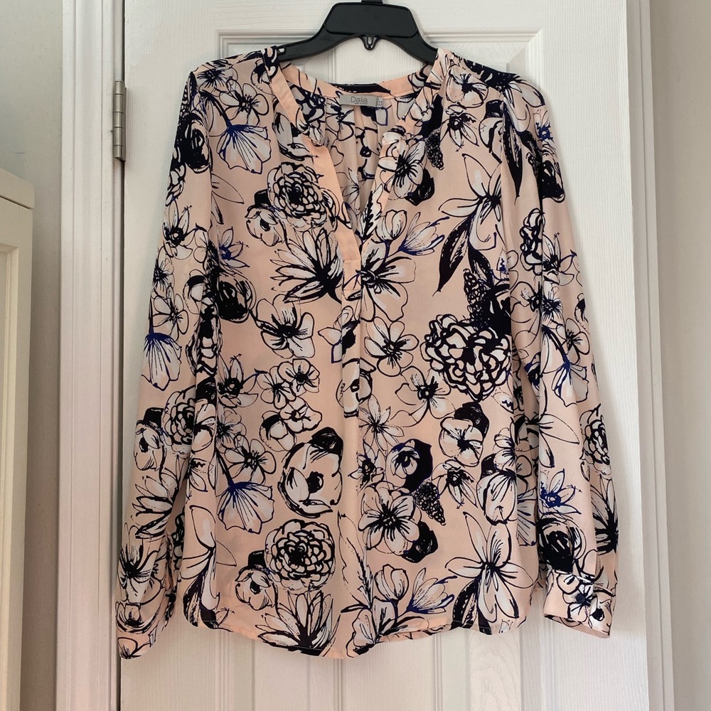 Pink and Navy Floral Long Sleeve Blouse